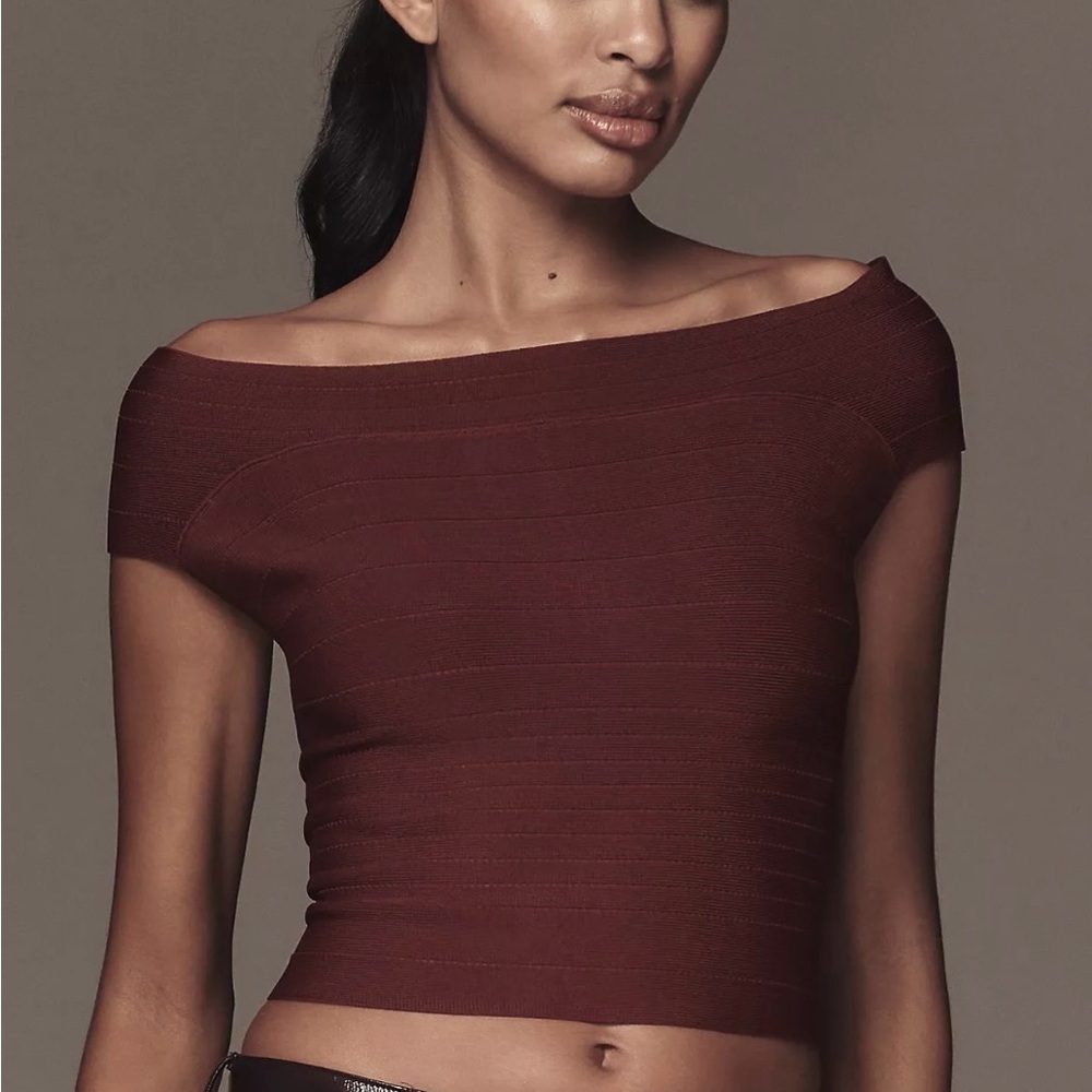 Anthropologie Off Shoulder Burgundy Bodycon Top